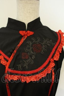 画像2: Ozz oneste / 華刺しゅうチャイナノースリーブワンピース  ブラック×レッド O-26-02-06-042-OO-OP-OW-OS