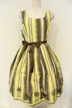 画像1: LIEF / クラウンレジメンタルストライプジャンパースカート  イエロー O-26-02-06-045-LO-OP-IG-OS