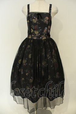 画像1: axes femme kawaii / クラシックブーケ柄ジャンスカ  クロ O-26-02-06-047-AX-OP-IG-OS