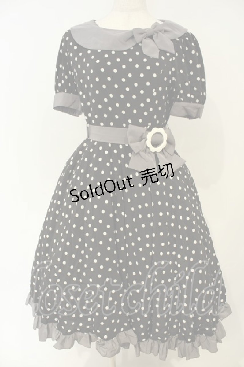 画像1: metamorphose / リボンカラーワンピース（ドット）  クロ O-26-02-06-052-ME-OP-OW-OS (1)