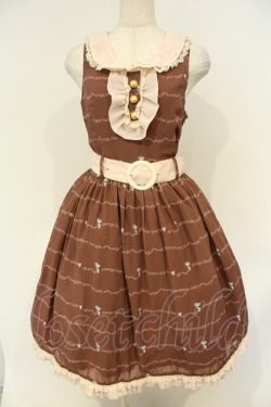 画像1: metamorphose / ベル　襟付きジャンパースカート  ロゴ柄/ブラウン O-26-02-06-053-ME-OP-OW-OS