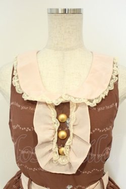 画像2: metamorphose / ベル　襟付きジャンパースカート  ロゴ柄/ブラウン O-26-02-06-053-ME-OP-OW-OS