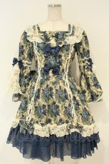 画像1: metamorphose / ゴブランブーケバッスルワンピース  ブルー系 O-26-02-06-054-ME-OP-OW-OS (1)