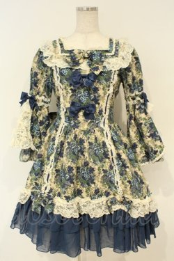 画像1: metamorphose / ゴブランブーケバッスルワンピース  ブルー系 O-26-02-06-054-ME-OP-OW-OS