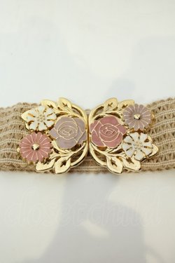 画像1: axes femme / 蝶＆フラワーモチーフゴムベルト  キナリ O-26-02-06-1092-AX-ZA-OW-OS