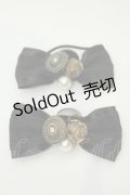 axes femme / ボタン使いリボンヘアゴム2個セット  クロ O-26-02-06-1120-AX-AC-OW-OS