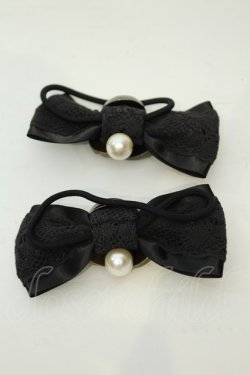 画像2: axes femme / ボタン使いリボンヘアゴム2個セット  クロ O-26-02-06-1120-AX-AC-OW-OS