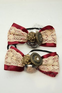 画像1: axes femme / ボタン使いリボンヘアゴム2個セット  ワイン O-26-02-06-1126-AX-AC-OW-OS