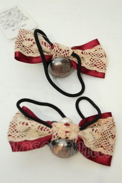 画像2: axes femme / ボタン使いリボンヘアゴム2個セット  ワイン O-26-02-06-1126-AX-AC-OW-OS