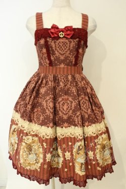 画像1: BABY,THE STARS SHINE BRIGHT / BABYジャンパースカート（Disney Alice in Wonderland〜Episode of The Party〜柄）  えんじ O-26-02-06-059-BA-OP-OW-OS