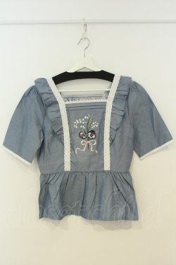 画像1: axes femme / ミュゲフルール刺繍トップス F ブルー O-26-02-06-016-AX-TO-OW-OS