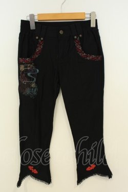 画像1: Ozz oneste / 和柄クロップドパンツ  ブラック O-26-02-06-023-OO-PA-OW-OS