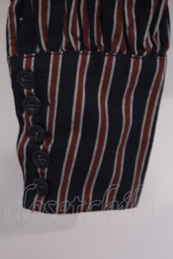 画像2: metamorphose / ロゴリボン付丸襟ブラウス  紺エンジレジメン O-26-02-07-004-ME-TO-OW-OS