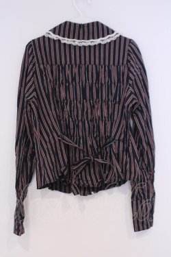 画像3: metamorphose / ロゴリボン付丸襟ブラウス  紺エンジレジメン O-26-02-07-004-ME-TO-OW-OS