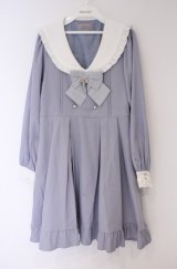 Amavel / ガーリーフリルセーラーロングスリーブワンピース  ブルー O-26-02-07-1012-CA-OP-IG-OS