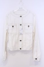 画像1: axes femme / ブレードノーカラーデニムジャケット L シロO-26-02-07-016-AX-JA-IG-ZT593 (1)