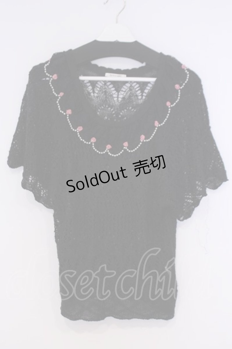 画像1: axes femme / 巻き薔薇パールニットトップス M クロ O-26-02-07-017-AX-TO-IG-ZT679 (1)