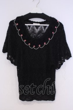 画像1: axes femme / 巻き薔薇パールニットトップス M クロ O-26-02-07-017-AX-TO-IG-OS