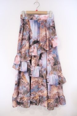 画像1: axes femme NOSTALGIE / 天使柄フリルロングスカート M サックス系 O-26-02-09-043-AX-SK-OW-OS