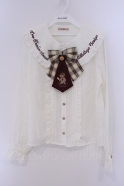 画像1: Amavel / くまの探偵さん ネクタイ&チェックリボンブラウス F ベージュ O-26-02-09-021-CA-BL-OW-OS