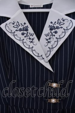 画像2: axes femme / 襟刺繍ストライプワンピース M ネイビー O-26-02-09-022-AX-OP-OW-OS