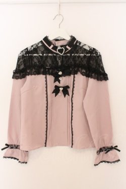 画像1: DearMyLove / ハートビジューリボンオフショル風レースブラウス M ピンク O-26-02-10-045-EL-BL-OW-OS