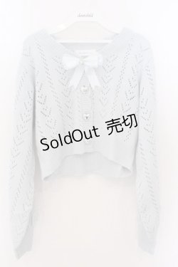 画像1: DearMyLove / キラキラハート編み柄ショートカーディガン M~L サックス O-26-02-10-058-EL-TO-OW-OS
