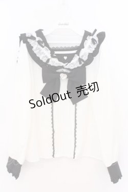 画像1: DearMyLove / ハートリボンたっぷりフリルセーラーブラウス M シロ×クロ O-26-02-10-060-EL-BL-OW-OS