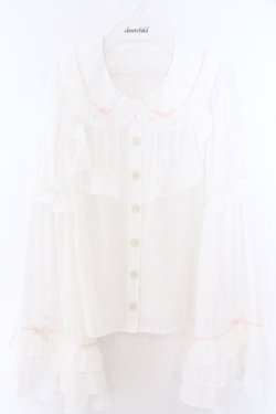 画像1: Ank Rouge / ひめ袖はしごリボンブラウス M シロ×ピンク O-26-02-10-063-CA-BL-OW-OS