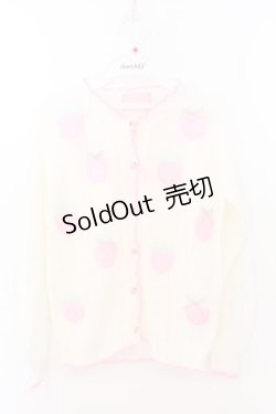 画像1: Nile Perch / いちご編み込みカーディガン  シロ×ピンク O-26-02-10-064-LO-TO-OW-OS