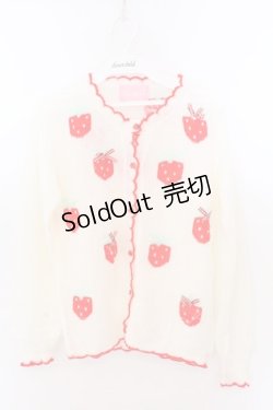 画像1: Nile Perch / いちご編み込みカーディガン  シロ×アカ O-26-02-10-065-LO-TO-OW-OS