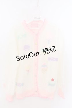 画像1: Nile Perch / スウィーツ編み込みカーディガン  シロ×ピンク O-26-02-10-066-LO-TO-OW-OS