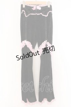 画像1: AVENCHUMU / Rhinestone logo garter velor flare pants　パンツ S クロ×ピンク O-26-02-10-069-LO-PA-OW-OS