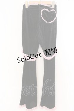 画像5: AVENCHUMU / Rhinestone logo garter velor flare pants　パンツ S クロ×ピンク O-26-02-10-069-LO-PA-OW-OS