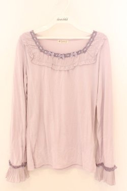 画像1: axes femme / シフォンストライプ3つリボンカットソー M ラベンダー O-26-02-10-016-AX-TO-OW-OS