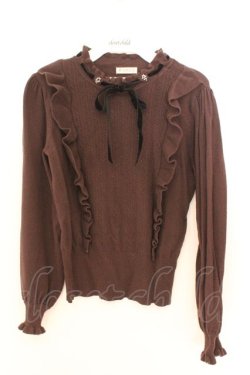画像1: axes femme / 肩フリルボリューム袖ニット M ブラウン O-26-02-10-028-AX-TO-OW-OS