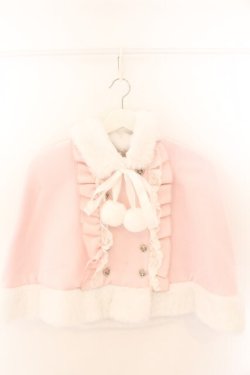 画像1: DearMyLove / ファーポンポンハートビジューリボンケープコート M~L ピンク O-26-02-12-1008-EL-JA-OW-OS