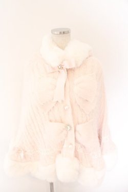 画像1: LIZ LISA / ダブルリボンニットファーポンチョ 0 ピンク O-26-02-12-1009-LO-JA-OW-OS