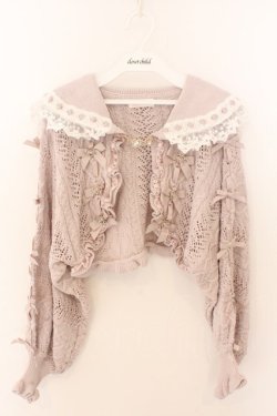 画像1: LIZ LISA / クロップド透かしセーラーカーディガン 0 ピンク O-26-02-12-1013-LO-TO-OW-OS