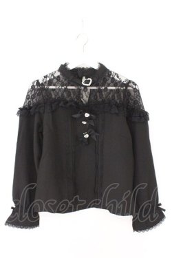 画像1: DearMyLove / ハートビジューリボンオフショル風レースブラウス M クロ O-26-02-12-1014-EL-BL-OW-OS