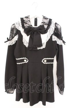 画像1: DearMyLove / 袖レース切替ヨークフリルワンピース M クロ×シロ O-26-02-12-1015-EL-OP-OW-OS