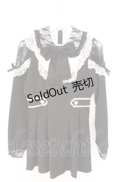 画像1: DearMyLove / 袖レース切替ヨークフリルワンピース M クロ×シロ O-26-02-12-1015-EL-OP-OW-OS