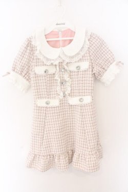画像1: DearMyLove / ハートパールジャガードorツイードワンピース M/ミニ丈 ツイードピンク O-26-02-12-1003-EL-OP-OW-OS