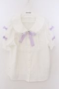 Ank Rouge / 推し活リボンブラウス M シロ×パープル O-26-02-12-1028-CA-BL-OW-OS