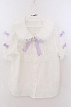 画像1: Ank Rouge / 推し活リボンブラウス M シロ×パープル O-26-02-12-1028-CA-BL-OW-OS