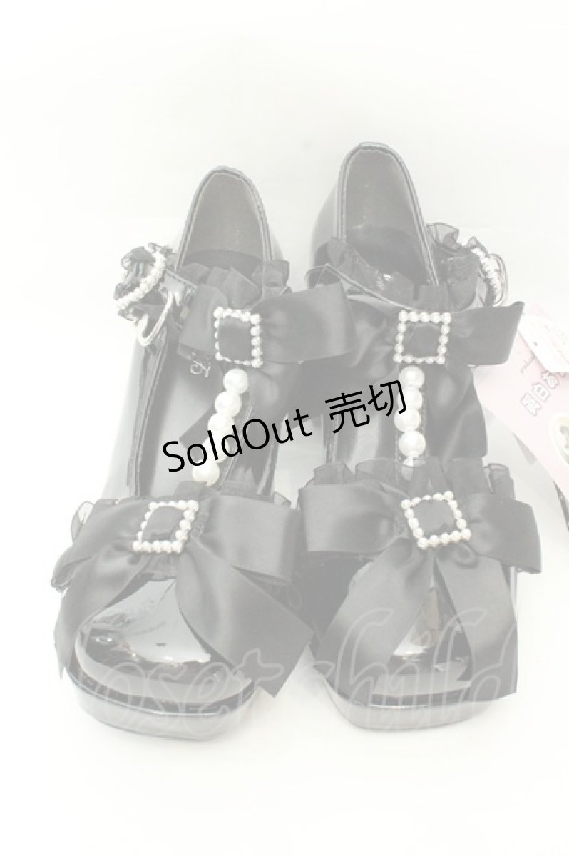 画像1: Lovely Tency / MAフリルリボンパンプス M クロ O-26-02-12-009-GO-SH-OW-ZTK035 (1)