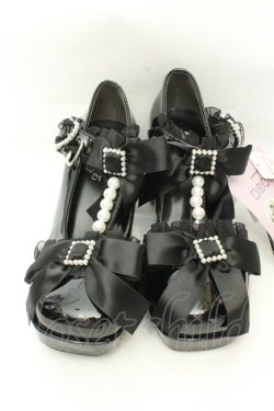 画像1: Lovely Tency / MAフリルリボンパンプス M クロ O-26-02-12-009-GO-SH-OW-OS