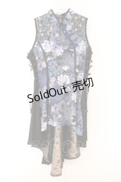 画像1: Qutie Frash / 和柄チャイナワンピ  ブルー O-26-02-14-043-QU-OP-OW-OS