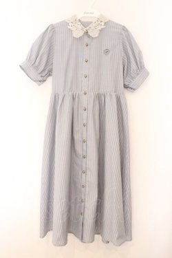 画像1: m petit by misako / ストライプワンピース S サックス O-26-02-14-054-LO-OP-OW-OS