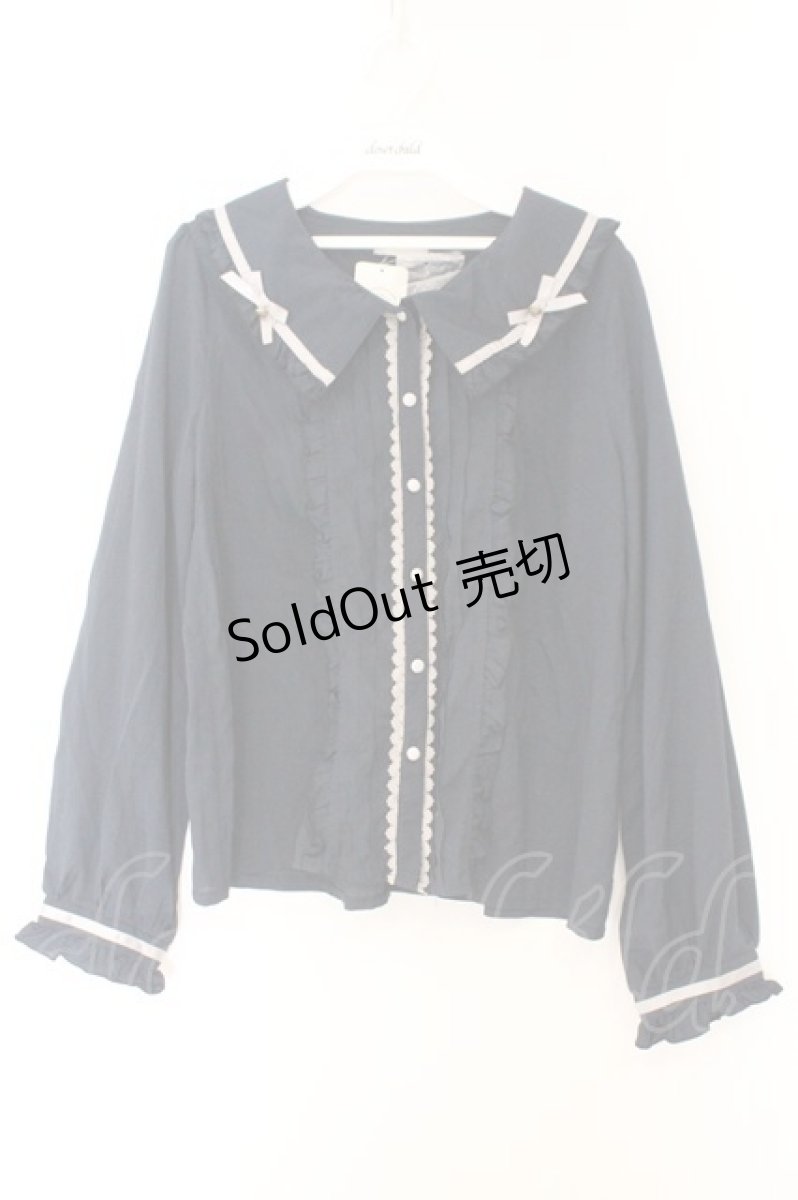 画像1: axes femme POETIQUE / 釦デザインフリルブラウス L ネイビー O-26-02-14-063-AX-TO-OW-OS (1)